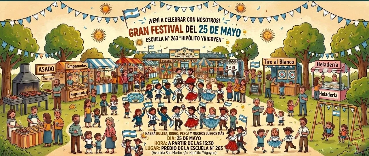 La Escuela 263 Jorge Newbery de Hipólito Yrigoyen celebra el 25 de Mayo con un Festival y Rifa Solidaria